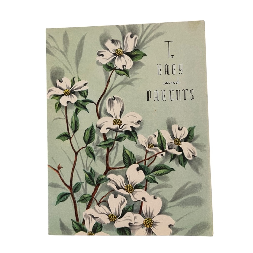 Unused Vintage Greeting Card To Baby and Parents Floral Congratulations